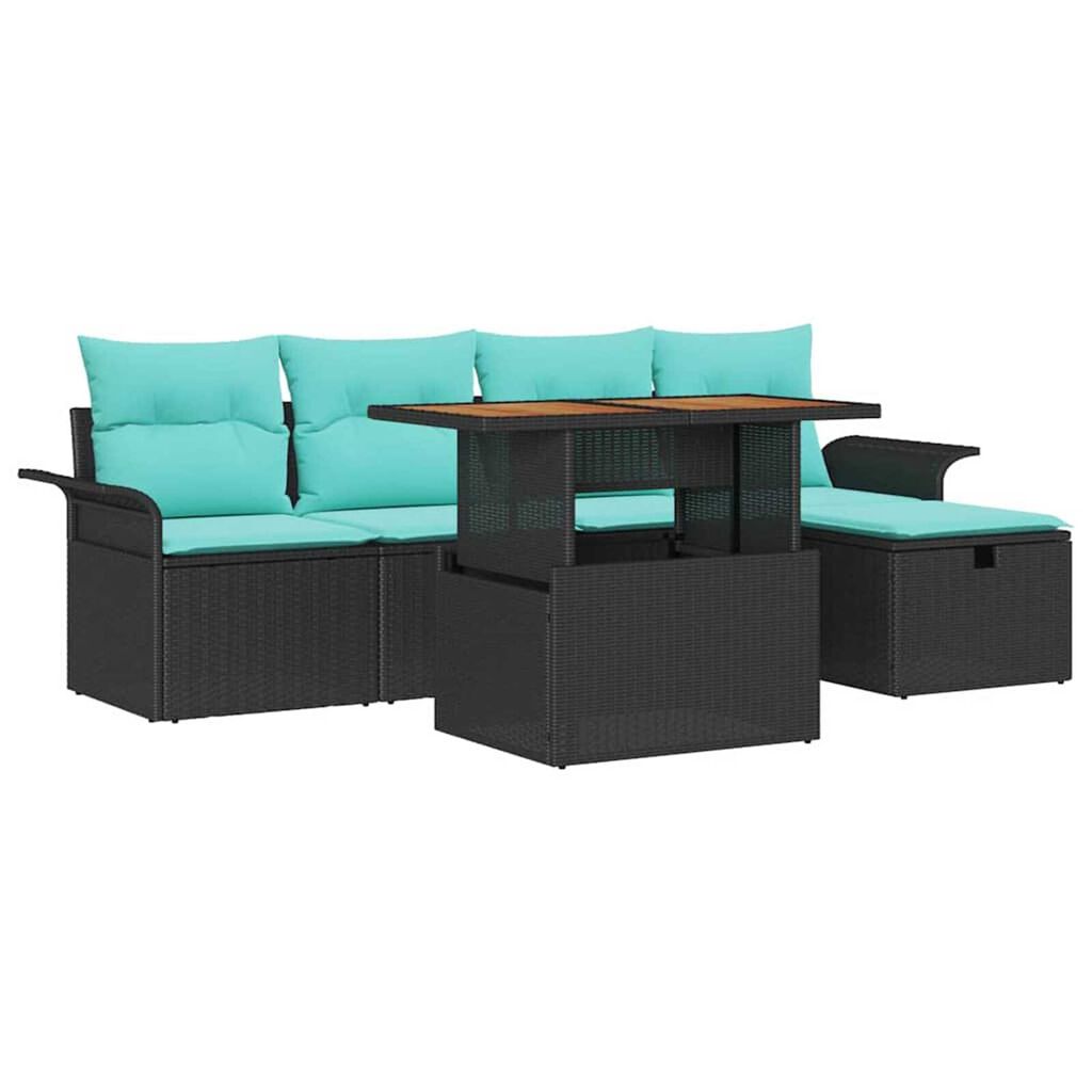 vidaXL Garden Sofa Set Height-Adjustable 6 pcs Black Poly Rattan