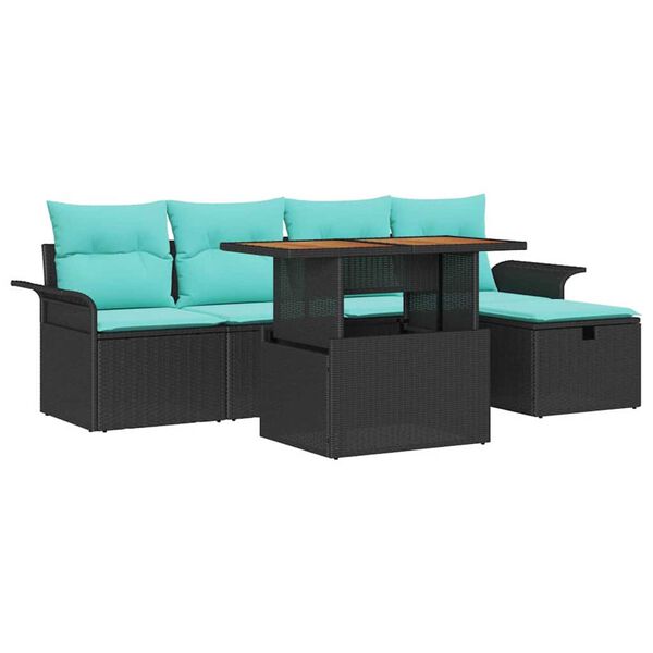vidaXL Garden Sofa Set Height-Adjustable 6 pcs Black Poly Rattan