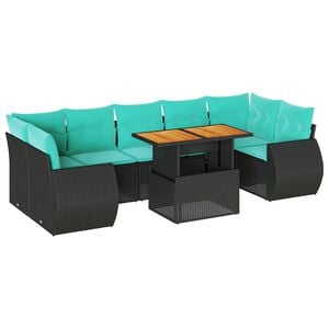vidaXL 8 Piece Garden Sofa Set with Cushions Black Poly Rattan
