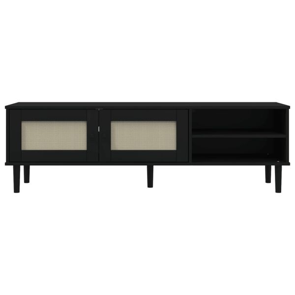 vidaXL TV Cabinet SENJA Rattan Look Black 158x40x49cm Solid Wood Pine