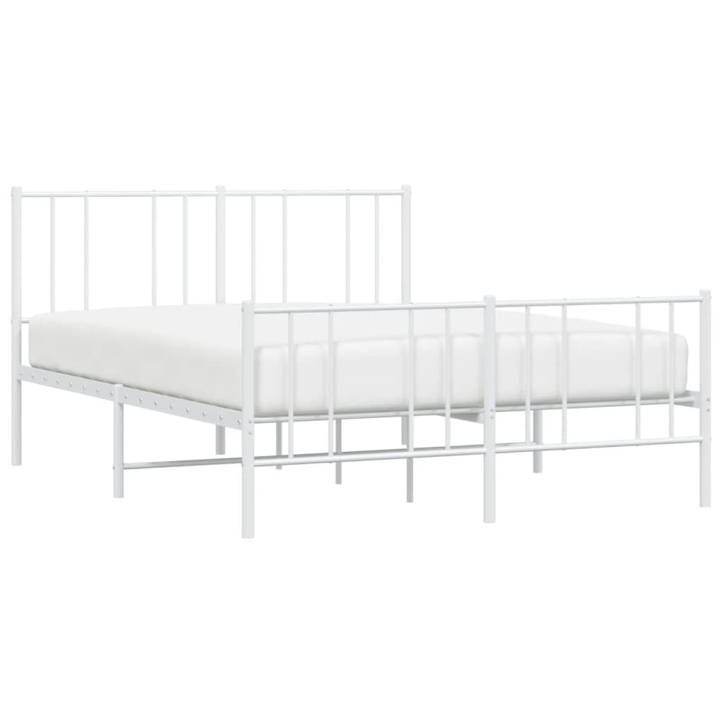 vidaXL Metal Bed Frame without Mattress with Footboard White 135x190cm