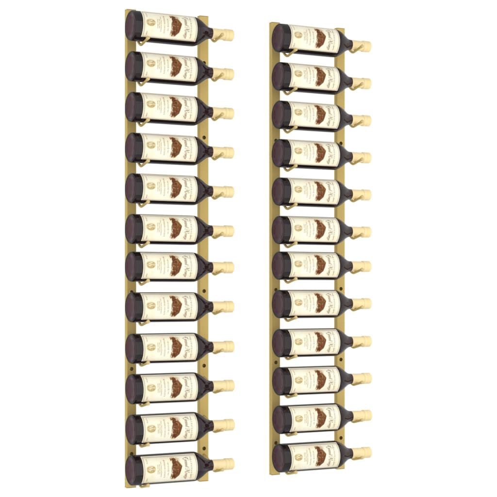 vidaXL Wall Mounted Wine Rack for 12 Bottles 2 pcs Gold Iron