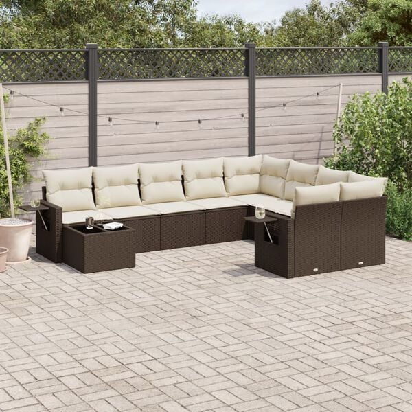 vidaXL 10 Piece Garden Sofa Set with Cushions Brown Poly Rattan