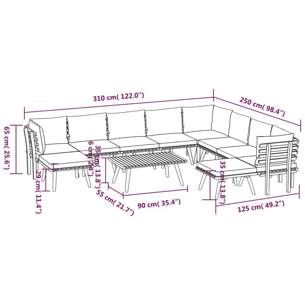 vidaXL 11 Piece Garden Lounge Set with Cushions Solid Wood Acacia