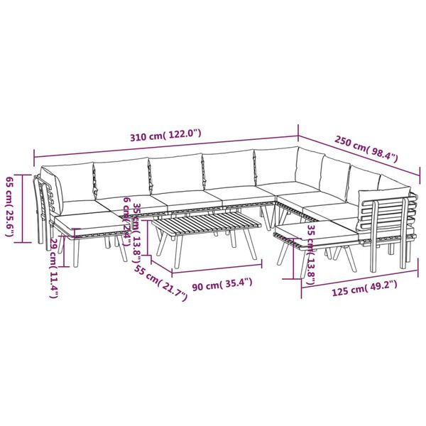 vidaXL 11 Piece Garden Lounge Set with Cushions Solid Wood Acacia