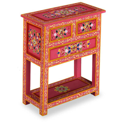 vidaXL Sideboard with Drawers Solid Mango Wood Pink Hand Painted