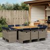vidaXL 11 Piece Garden Dining Set with Cushions Grey Poly Rattan