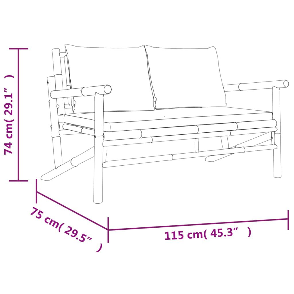vidaXL 3 Piece Garden Lounge Set with Dark Grey Cushions Bamboo