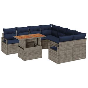 vidaXL Garden Dining Set with Cushion 9 pcs Grey and Navy