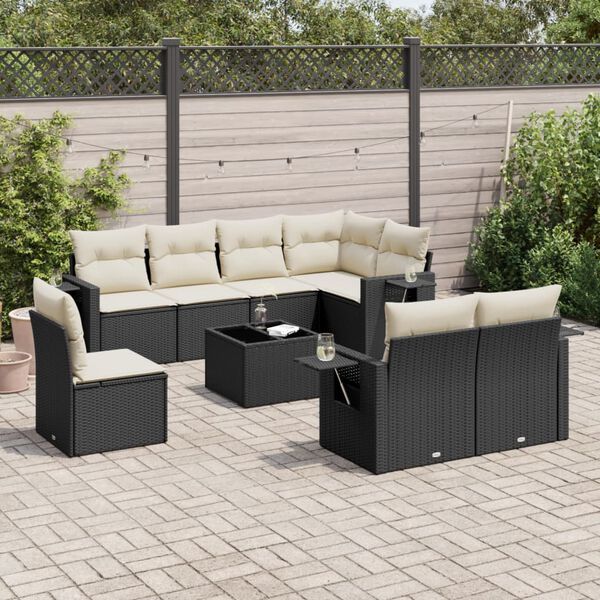 vidaXL 9 Piece Garden Sofa Set with Cushions Black Poly Rattan