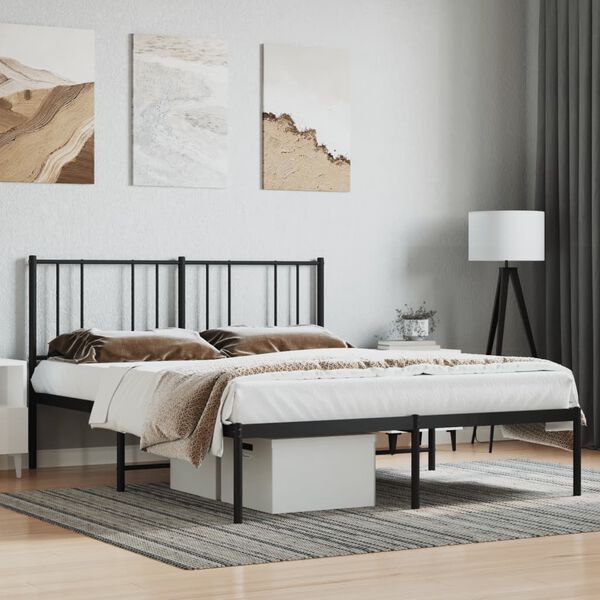 vidaXL Metal Bed Frame without Mattress with Headboard Black 135x190cm