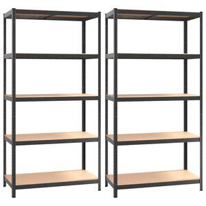 vidaXL 5-Layer Heavy-duty Shelves 2 pcs Grey Steel&Engineered Wood