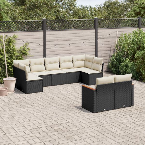vidaXL 9 Piece Garden Sofa Set with Cushions Black Poly Rattan