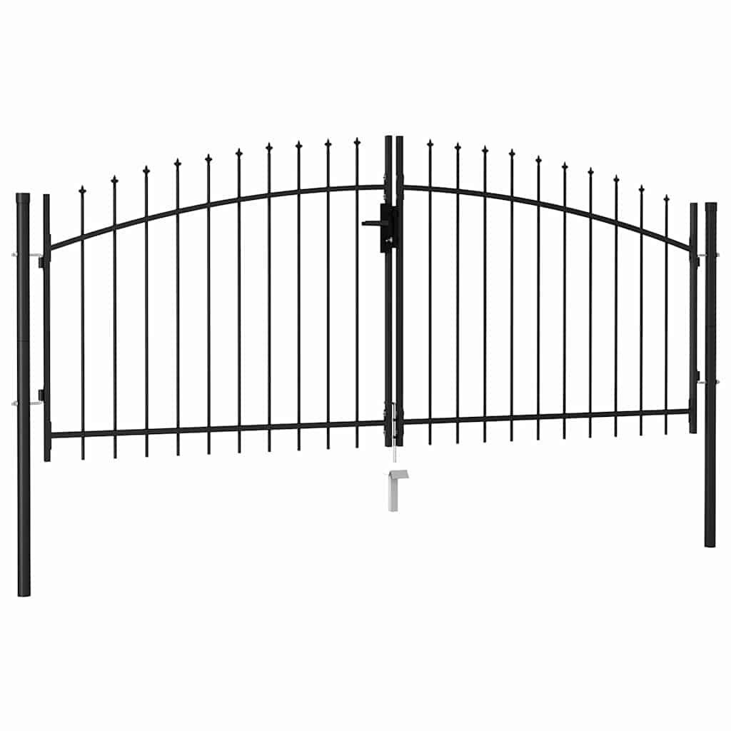 vidaXL Fence Gate Double Door with Spike Top Steel 3x1.25 m Black