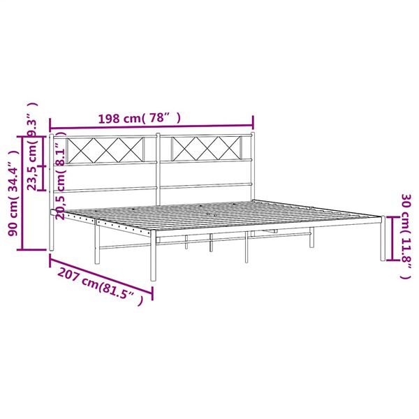 vidaXL Metal Bed Frame without Mattress with Headboard Black 193x203cm