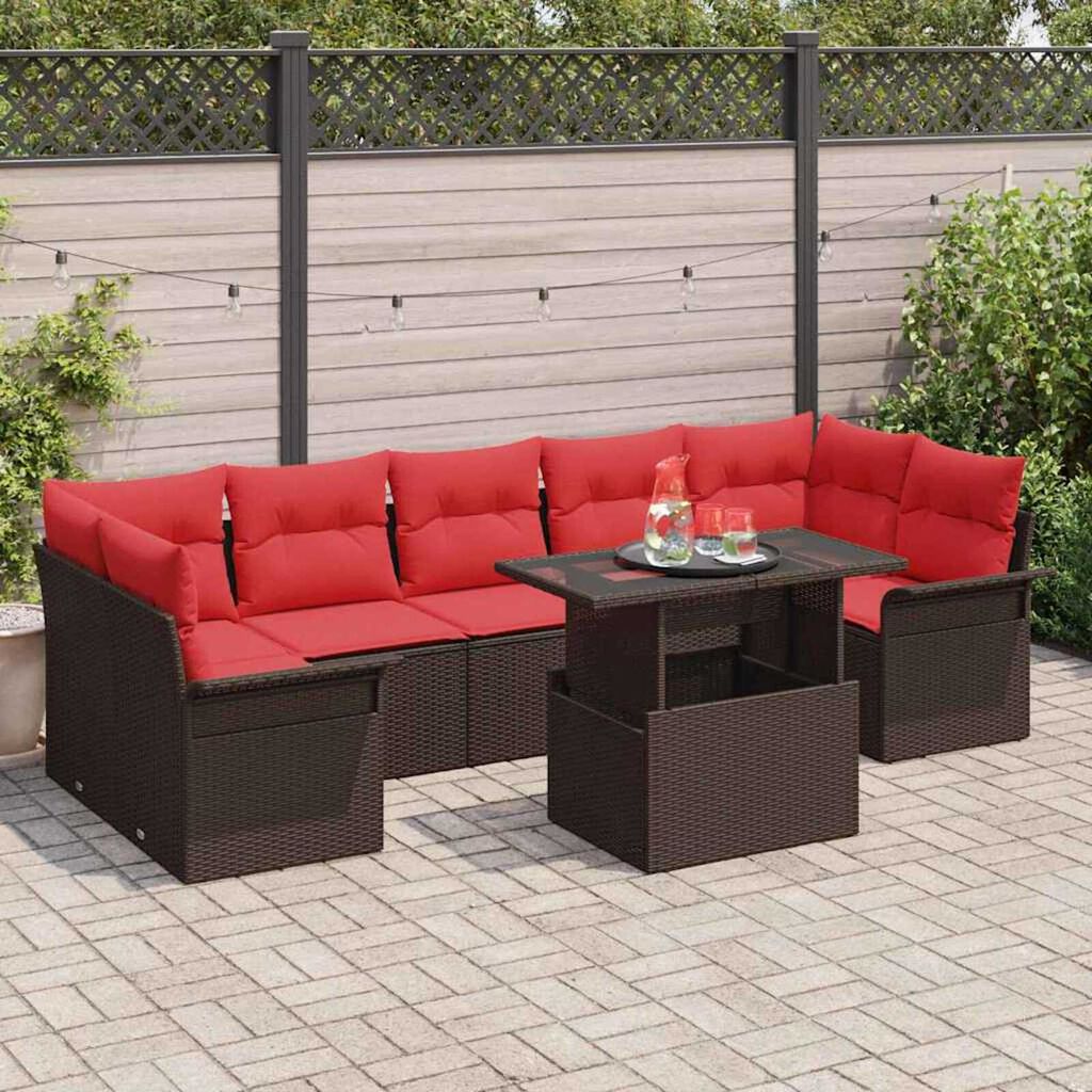 vidaXL Garden Sofa Set with Cushion 8 pcs Brown Poly rattan