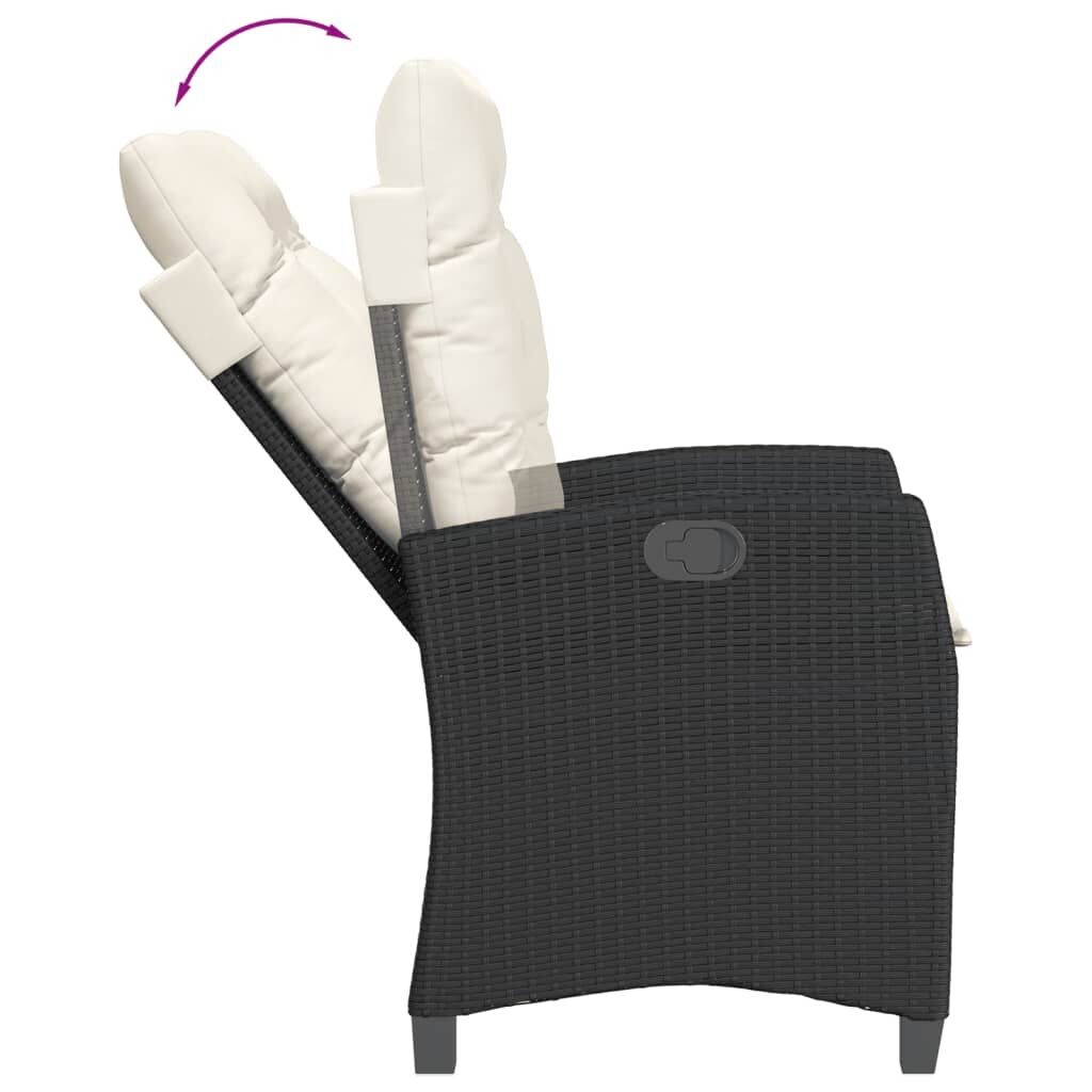 vidaXL 3 Piece Garden Dining Set with Cushions Black Poly Rattan