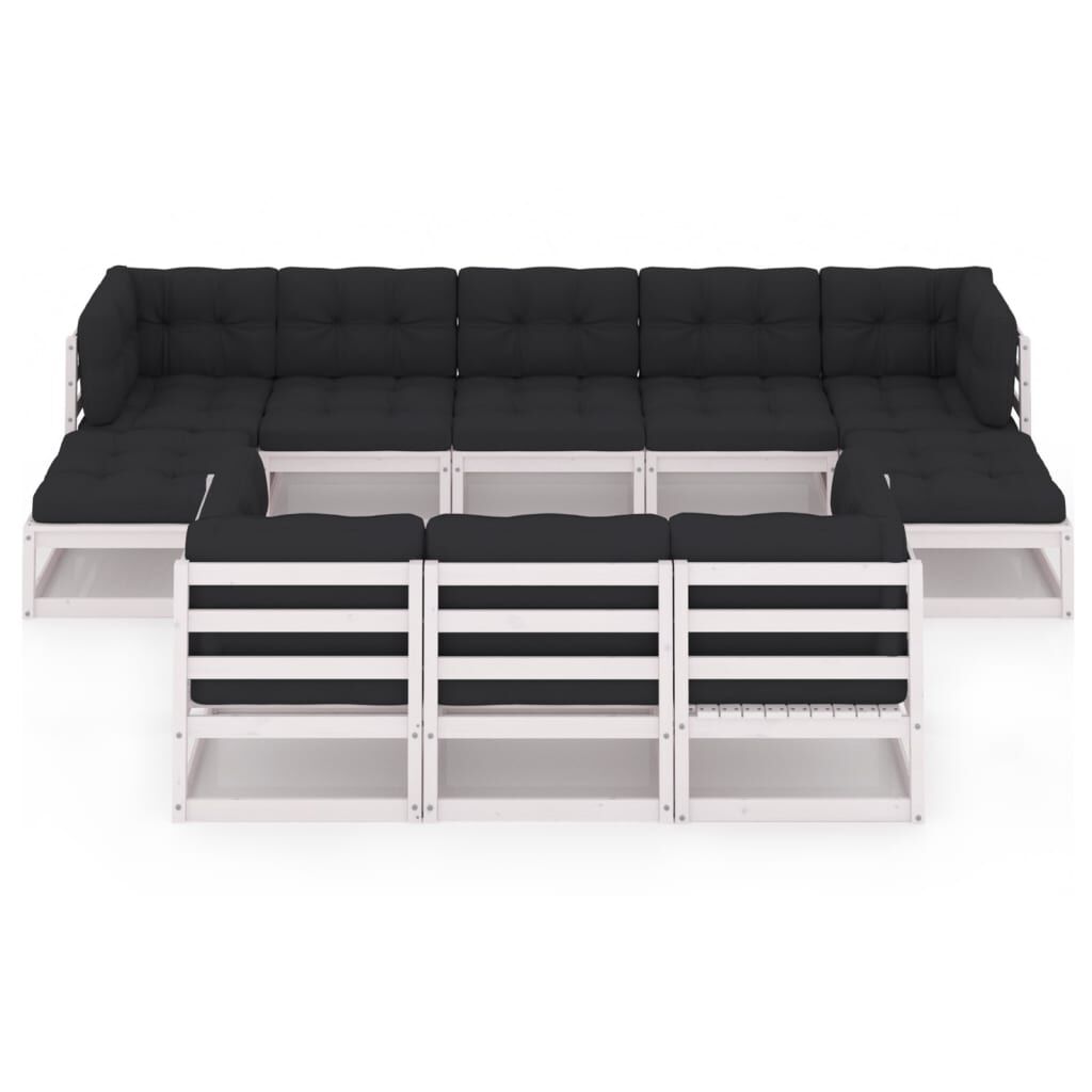 vidaXL 10 Piece Garden Lounge Set with Cushions White Solid Pinewood