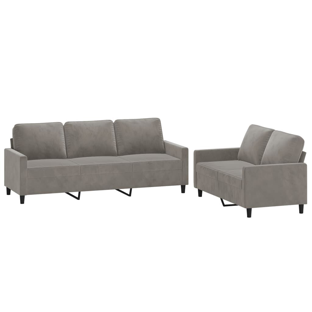vidaXL 2 Piece Sofa Set with Cushions Light Grey Velvet