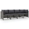 vidaXL 4-Seater Garden Sofa with Cushions Grey Poly Rattan
