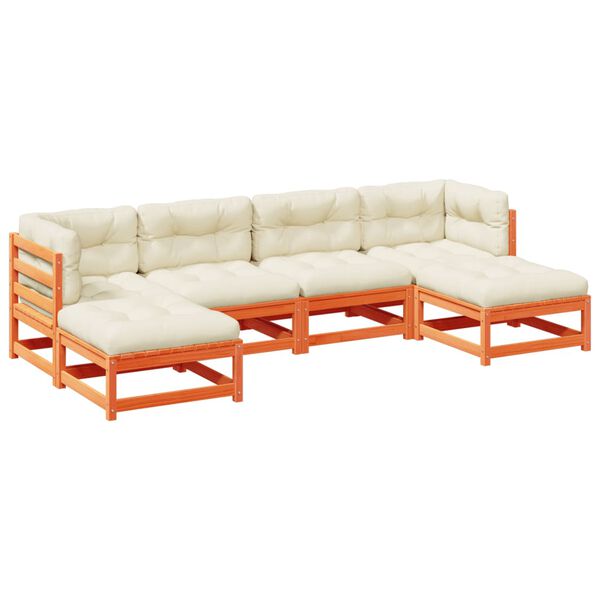vidaXL 6 Piece Garden Sofa Set with Cushions Wax Brown Solid Wood Pine