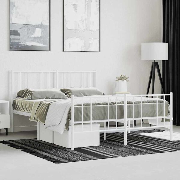 vidaXL Metal Bed Frame without Mattress with Footboard White 150x200cm