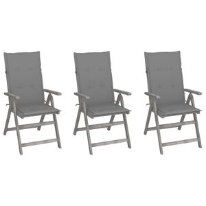 vidaXL Garden Reclining Chairs 3 pcs with Cushions Solid Acacia Wood