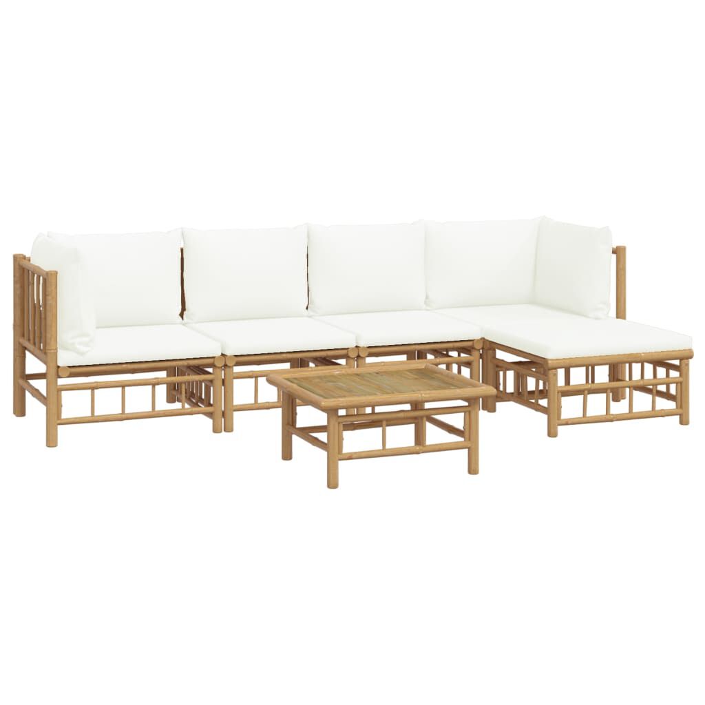 vidaXL 6 Piece Garden Lounge Set with Cream White Cushions Bamboo