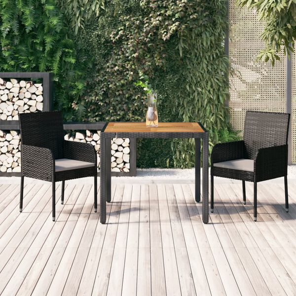 vidaXL 3 Piece Garden Dining Set with Cushions Black Poly Rattan