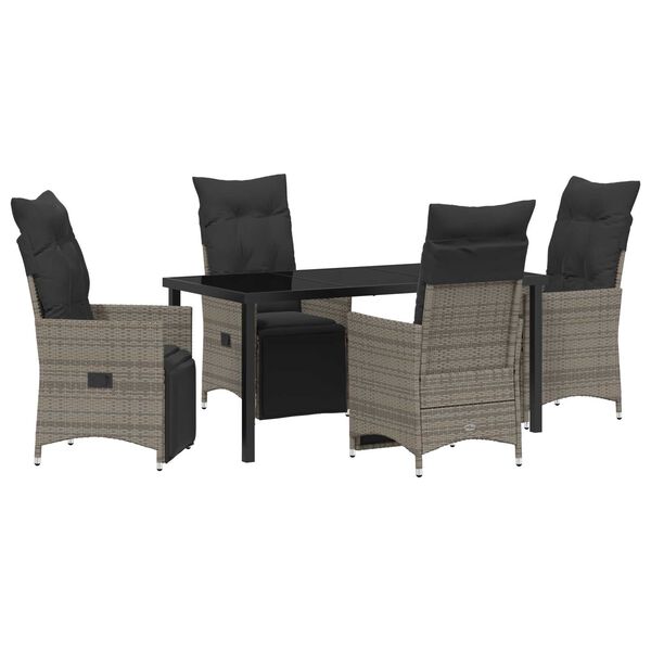 vidaXL Garden Dining Set with Cushion 5 pcs Grey Poly Rattan