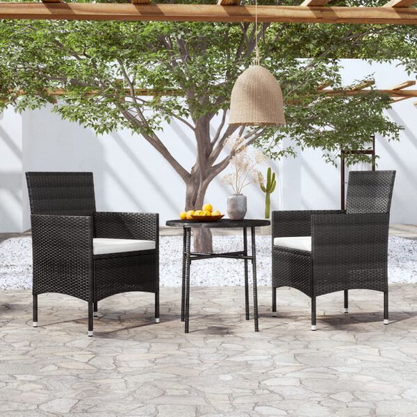 vidaXL 3 Piece Garden Dining Set Poly Rattan Black