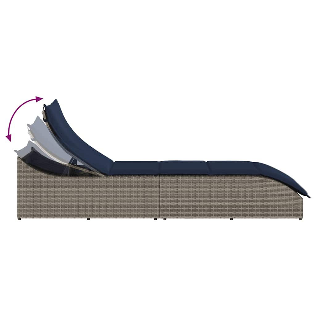 vidaXL Folding Sun Lounger with Cushion and Storage Grey Poly Rattan