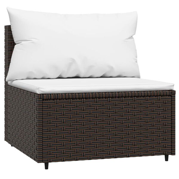 vidaXL Garden Middle Sofa with Cushions Brown Poly Rattan