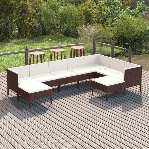 vidaXL 9 Piece Garden Lounge Set with Cushions Poly Rattan Brown