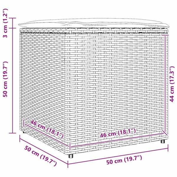 vidaXL Cushion Box with Storage Black 50 x 50 x 50 cm Poly Rattan