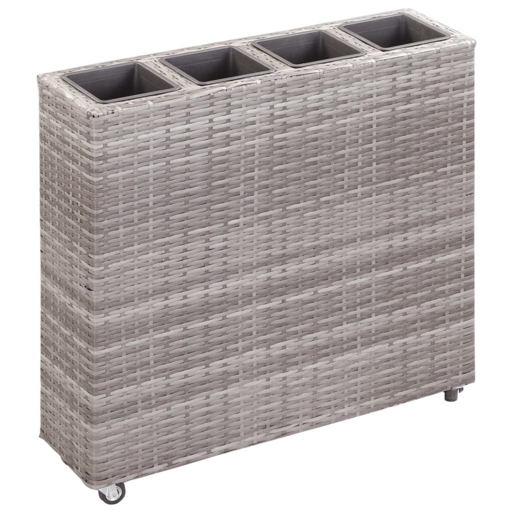 vidaXL Garden Raised Bed with 4 Pots 80x22x79 cm Poly Rattan Grey
