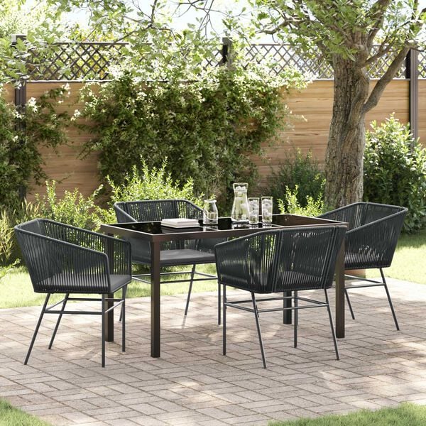 vidaXL Garden Dining Set with Cushion 5 pcs Black Powder-Coated Steel