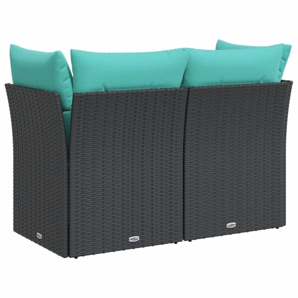 vidaXL Garden Sofa with Cushions 2-Seater Black Poly Rattan