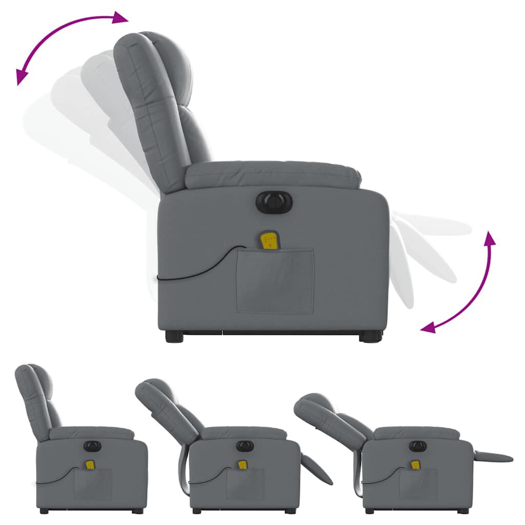 vidaXL Electric Stand up Massage Recliner Chair Grey Faux Leather