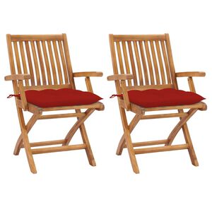 vidaXL Garden Chairs 2 pcs with Red Cushions Solid Teak Wood
