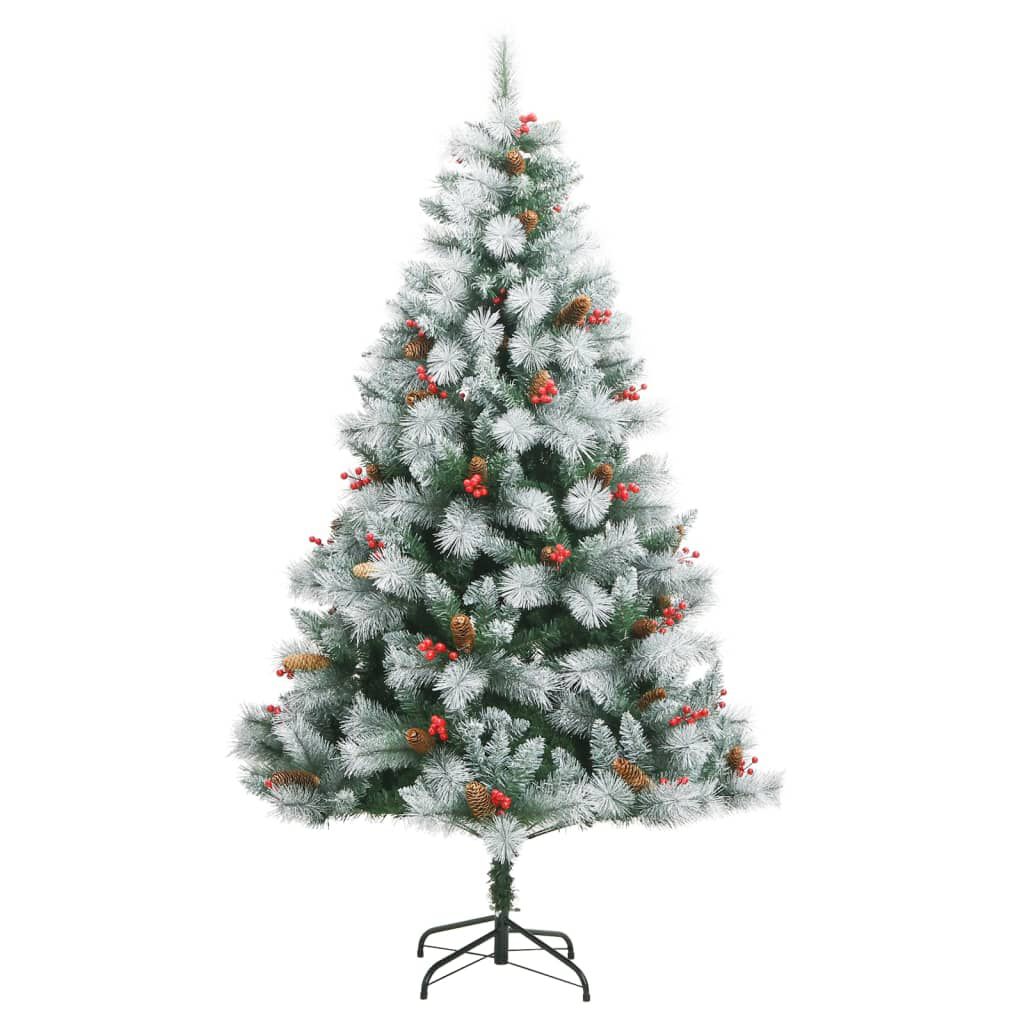 vidaXL Artificial Hinged Christmas Tree with Cones and Berries 180 cm
