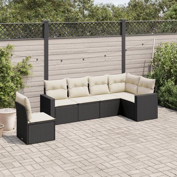 vidaXL 6 Piece Garden Sofa Set with Cushions Black Poly Rattan