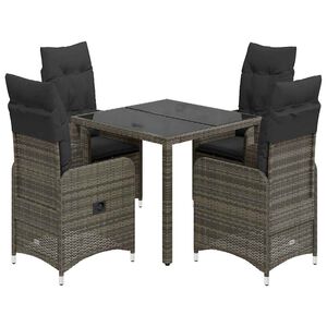 vidaXL 5 Piece Garden Bistro Set with Cushions Grey Poly Rattan