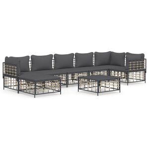 vidaXL 8 Piece Garden Lounge Set with Cushions Anthracite Poly Rattan