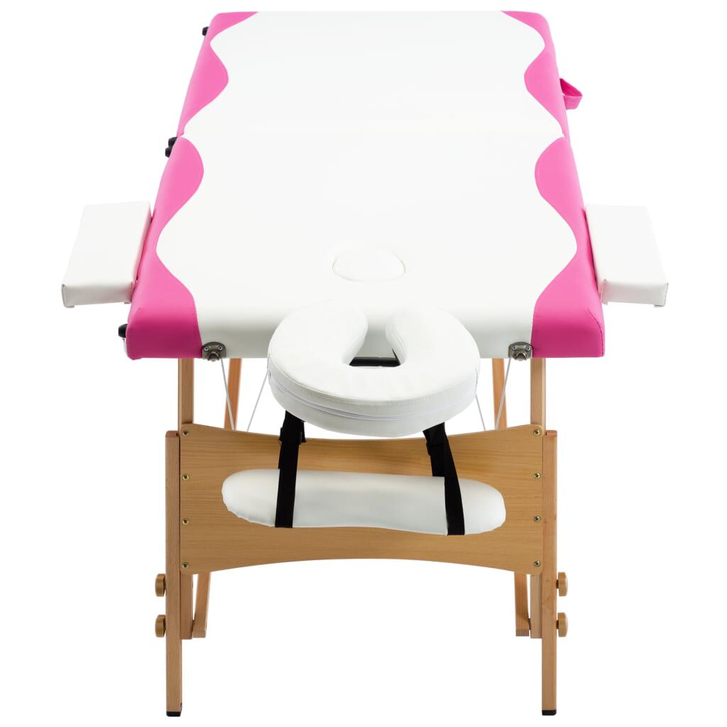 vidaXL Foldable Massage Table 2 Zones Wood White and Pink
