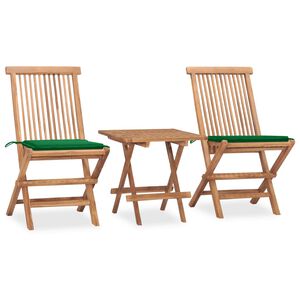 vidaXL 3 Piece Folding Outdoor Dining Set with Cushion Solid Teak Wood