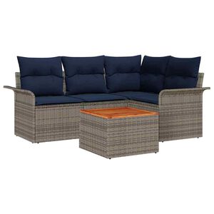 vidaXL Garden Sofa Set with Cushion 5 pcs Grey Poly Rattan