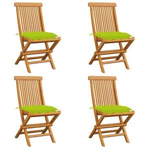 vidaXL Garden Chairs with Bright Green Cushions 4 pcs Solid Teak Wood