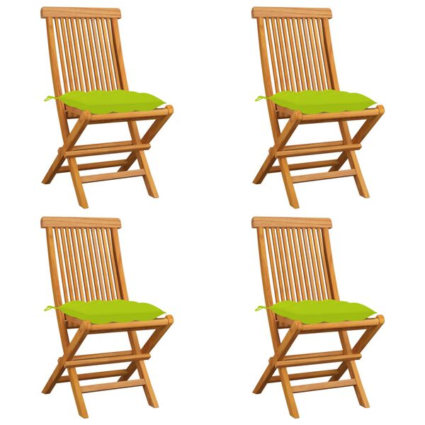 vidaXL Garden Chairs with Bright Green Cushions 4 pcs Solid Teak Wood