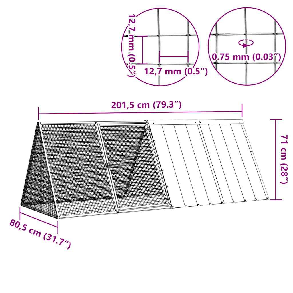 vidaXL Rabbit Cage Grey 201.5x80.5x71 cm Galvanised Steel